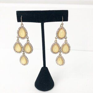 Anthropologie Chandelier Earrings Rhinestone Yellow Dangle Marquise Worn 1X